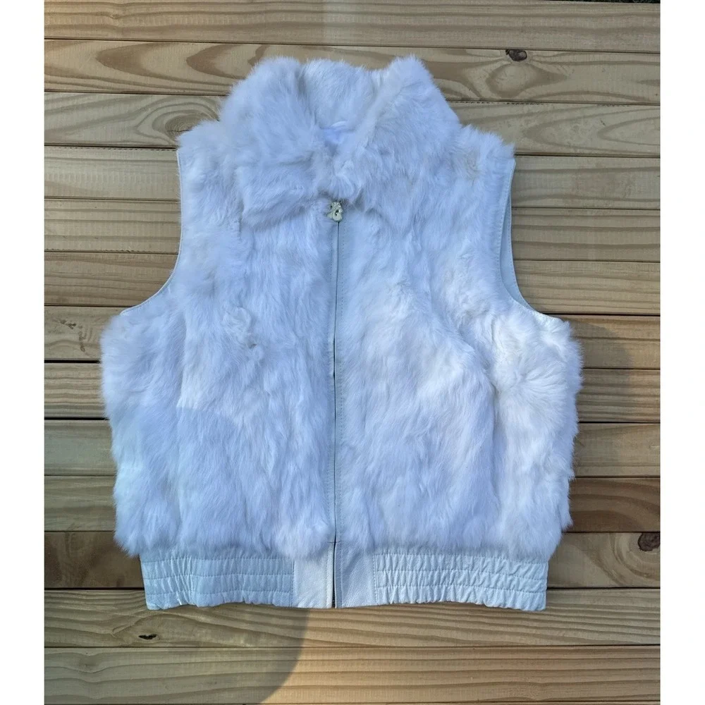 Y2K Women's Beyonce House‎ of Dereon White Genuine Rabbit Fur Leather Vest Sz 3X